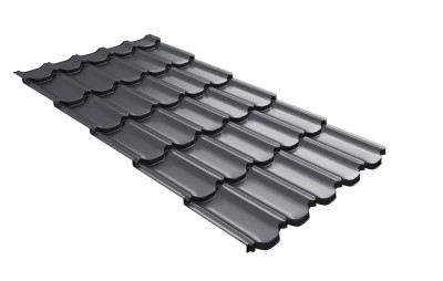 Металлочерепица квинта плюс с 3D резом 0,5 GreenСoat Pural RR 23 темно-серый (RAL 7024 мокрый асфальт)
